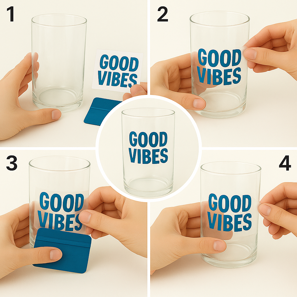 Reihenfolge Rub on Sticker auf ein Glas übertragen
