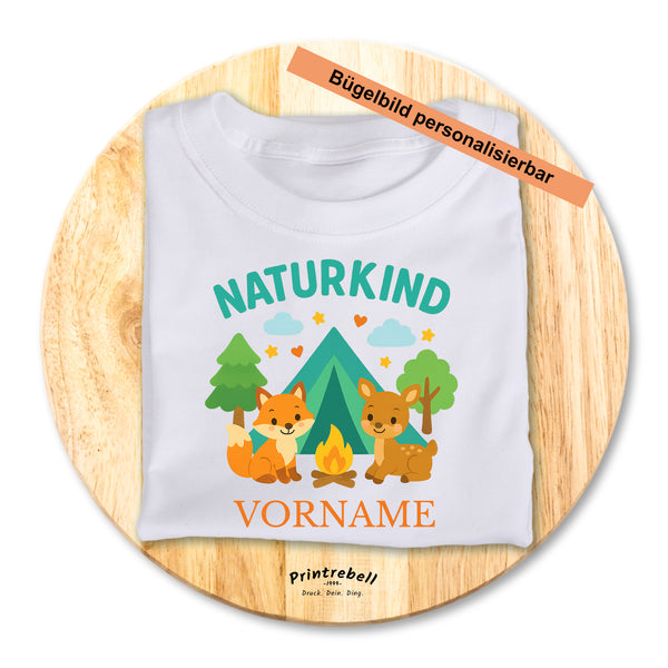 Bügelbild: "Camping Naturkind" Personalisierbares Kindermotiv zum Aufbügeln