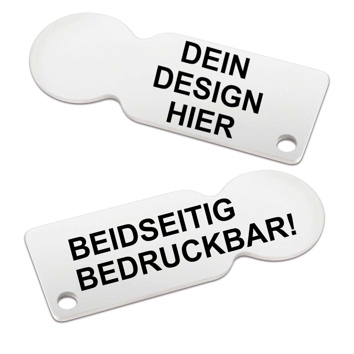 Einkaufswagenlöser bedrucken lassen Edelstahl Schlüsselanhänger mit UV-Druck gestalten