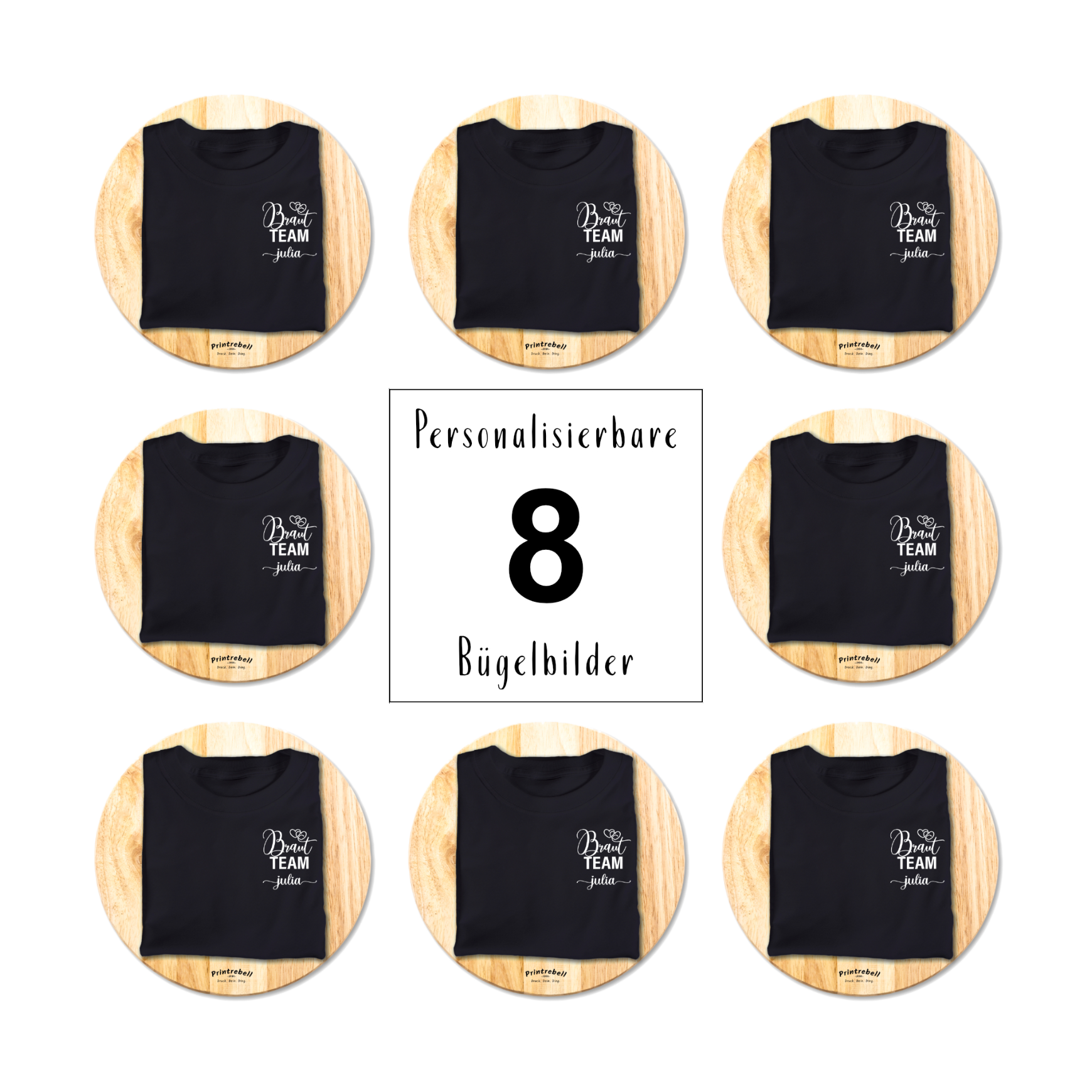 8 x JGA - Team Braut Bügelbilder Set