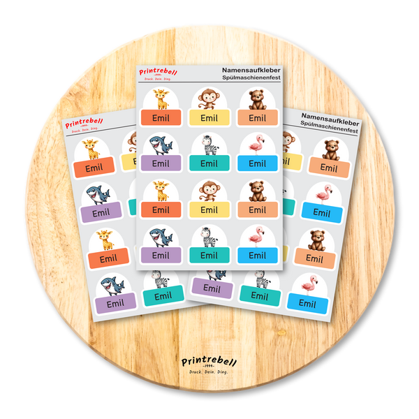 Namensaufkleber für Kinder Süsse Tierbabys