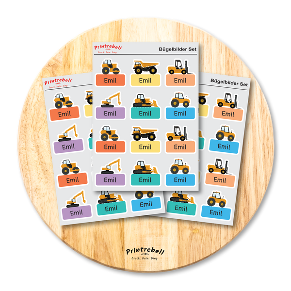 Bügelbilder Stickersheet Baufahrzeuge