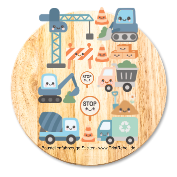 Baustellenfahrzeuge als Bügel-Sticker Set
