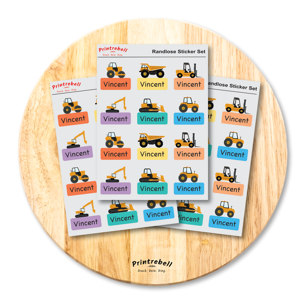 Namensetiketten Baustellenfahrzeuge