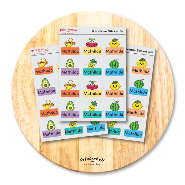 Namensaufkleber randlos Rub ons - Süße Früchte I