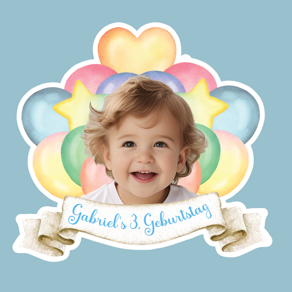 Geburtstagsaufkleber｜Personalisierte Foto Sticker｜Individuelle Aufkleber | Kinder | Geburtstag | Gastgeschenk, wasserfest, drinnen/draussen