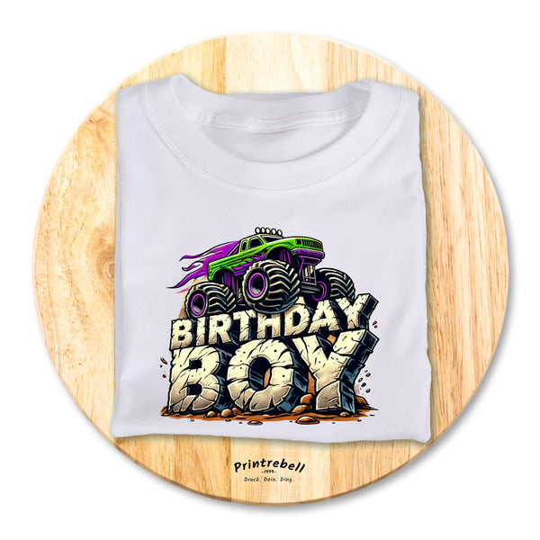 Bügelbild Jungen Geburtstag Monstertrack Birthday Boy